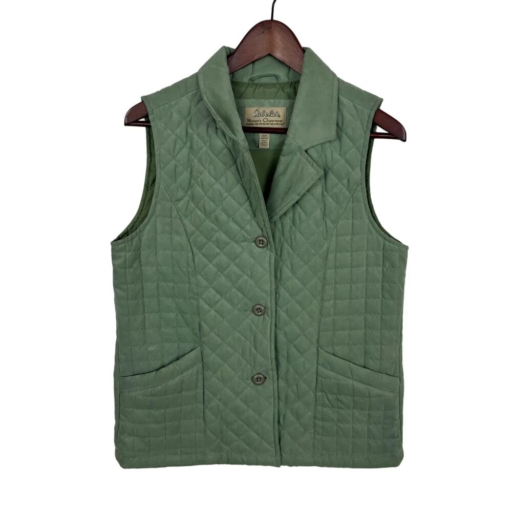 Cabela's Green Faux Suede Quilted Button Front Vest Women's Small